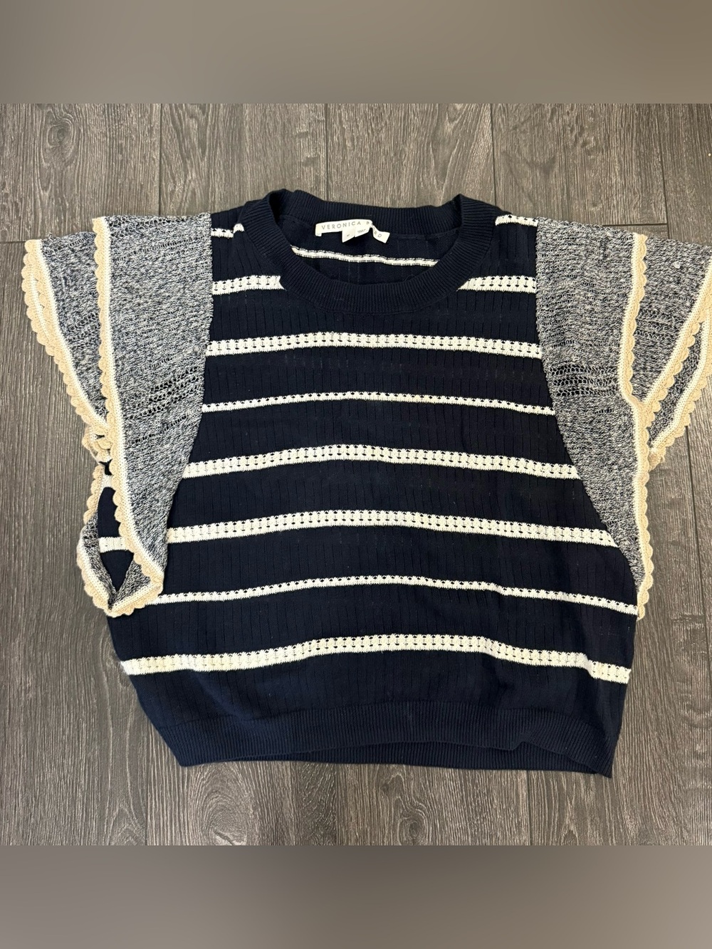 Veronica Beard Navy & Cream Striped Knit Top